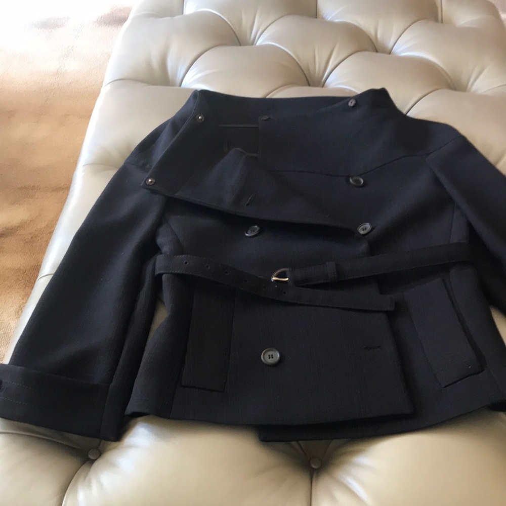 Prada belted wool jacket w bateau neck